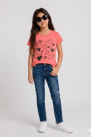 Girls Premium Cotton Jersey Heart Print Top