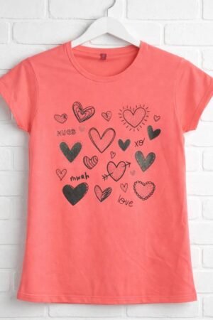 Girls Premium Cotton Jersey Heart Print Top