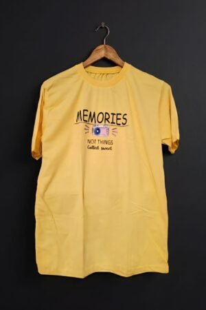 Ladies Yellow Memories Print T-Shirt – Export Quality Cotton Jersey Fabric