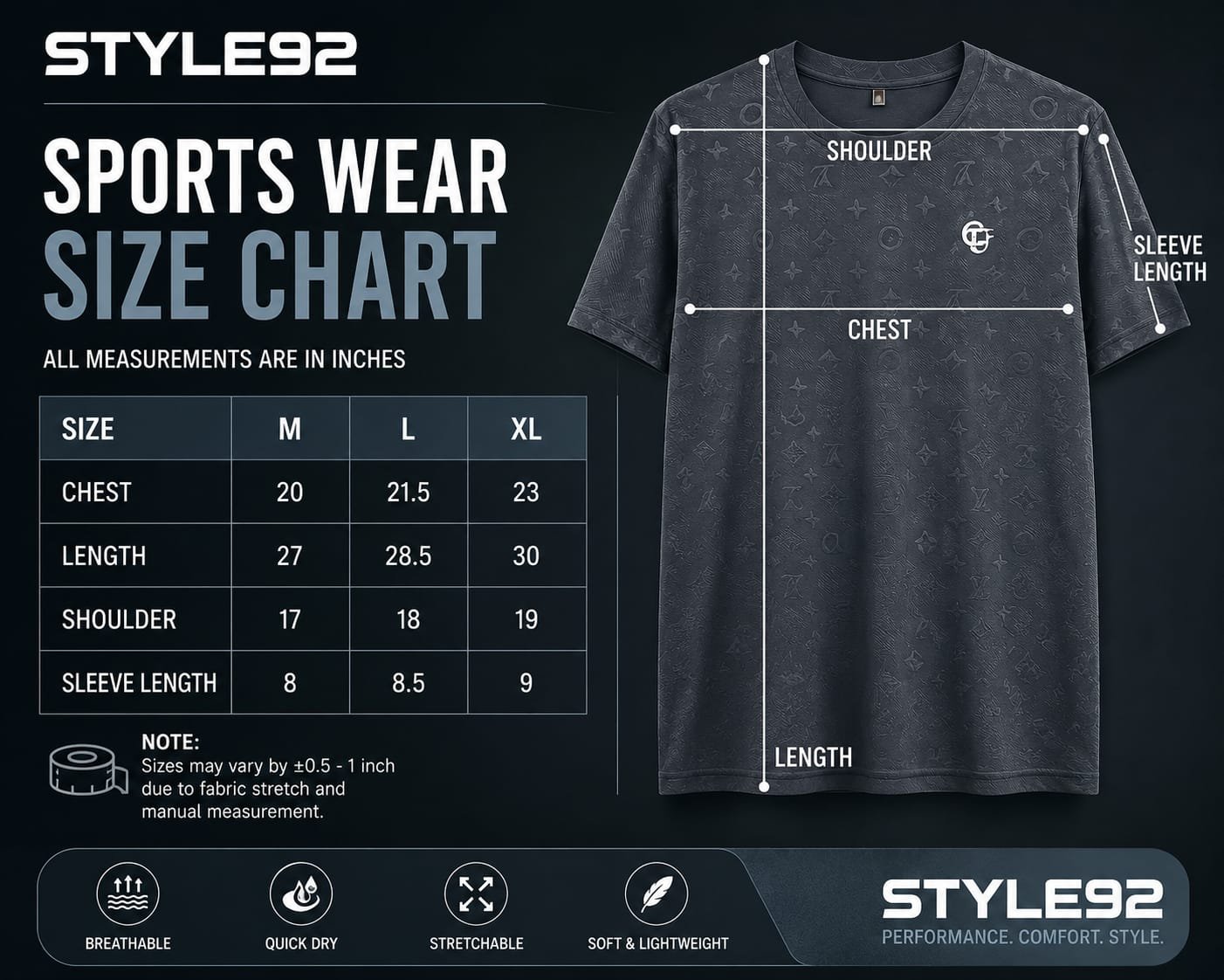 Dark Grey Stylish Soft, Stretchable, Dryfit T-Shirt. Perfect for Sports Activities - Image 4