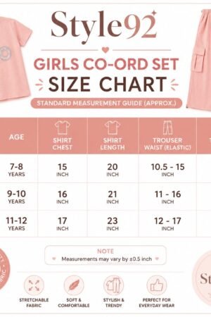 Style92 Girls Premium China Import Stretchable Co-Ord Set – ALO Print | 4 Pocket Baggy Trouser | Peach