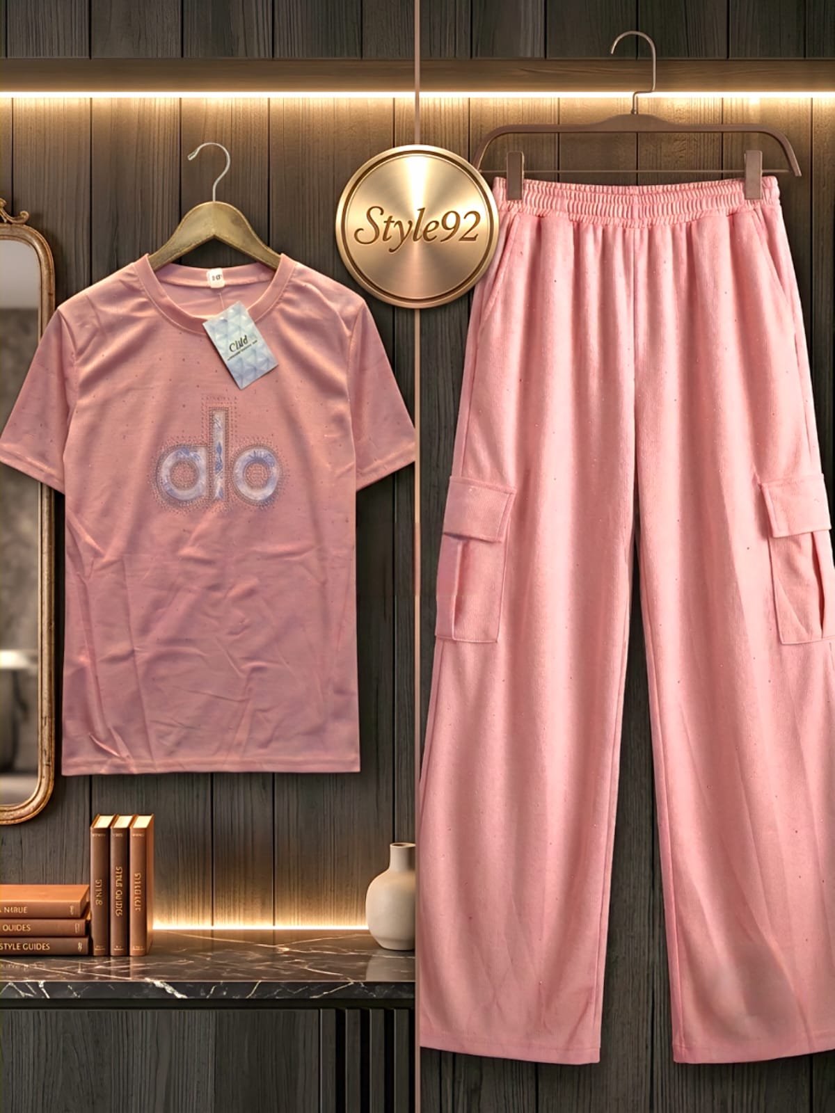 Style92 Girls Premium China Import Stretchable Co-Ord Set – ALO Print | 4 Pocket Baggy Trouser | Peach - Image 5