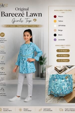 Original Bareeze Lawn Girls Top – Premium Kids Summer Collection | Style92 Pakistan