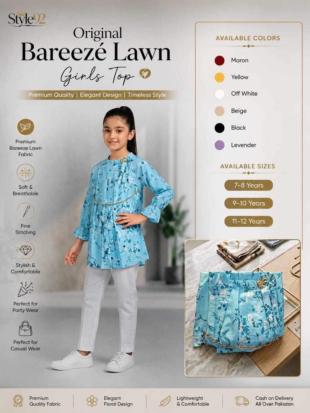 Original Bareeze Lawn Girls Top – Premium Kids Summer Collection | Style92 Pakistan - Image 6