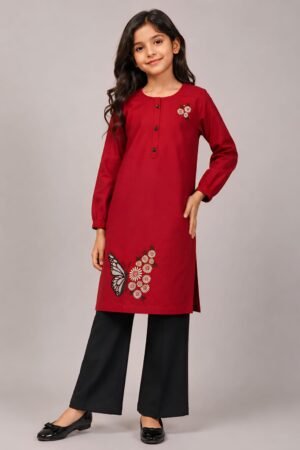 Style92 Original Bareeze Lawn Girls Embroidered Kurta Top – Premium Summer Wear (5–12 Years)