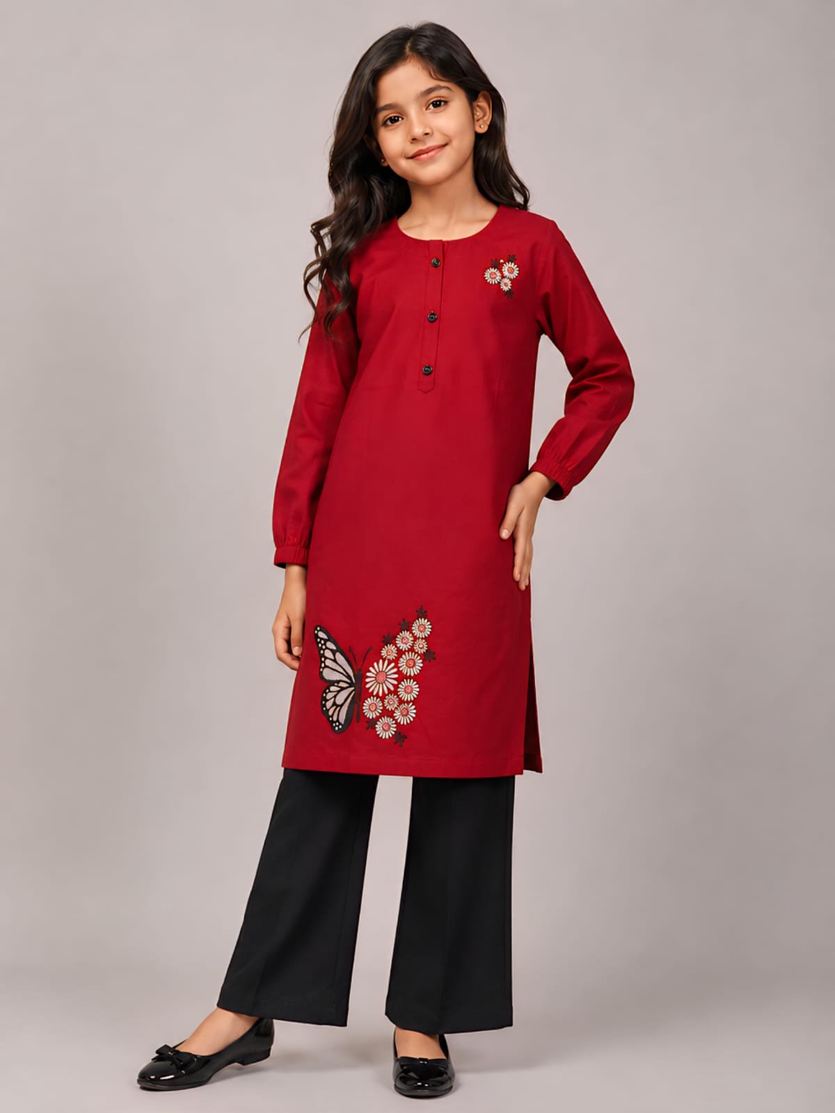 Style92 Original Bareeze Lawn Girls Embroidered Kurta Top – Premium Summer Wear (5–12 Years)