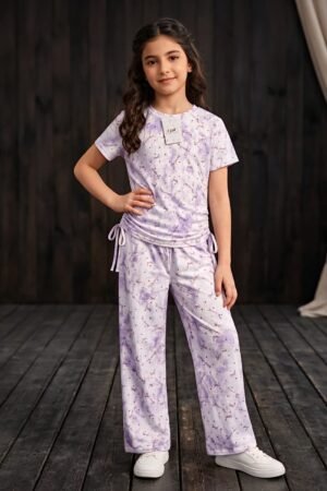 Girls China Imported Premium Stretchable Co-Ord Set – Lavender | Style92 Kids Collection