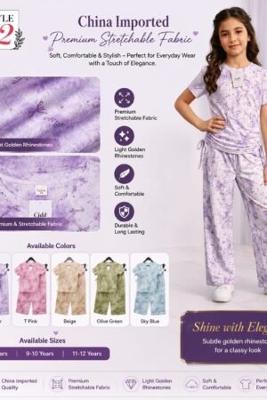 Girls China Imported Premium Stretchable Co-Ord Set – Lavender | Style92 Kids Collection