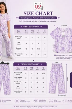 Girls China Imported Premium Stretchable Co-Ord Set – Lavender | Style92 Kids Collection