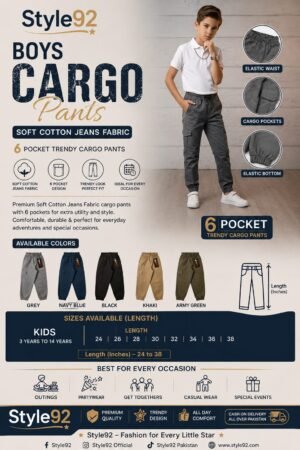 Style92 Boys 6 Pocket Cargo Pants – Premium Soft Cotton Jeans Fabric | Trendy Casual, Party & Outing Wear