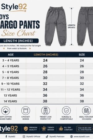 Style92 Boys 6 Pocket Cargo Pants – Premium Soft Cotton Jeans Fabric | Trendy Casual, Party & Outing Wear