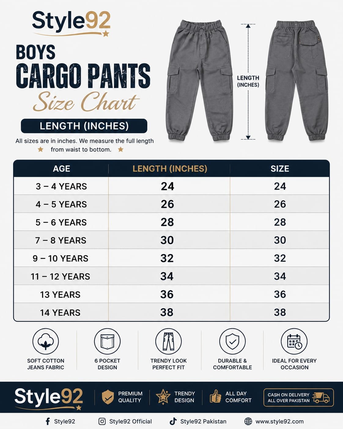Style92 Boys 6 Pocket Cargo Pants – Premium Soft Cotton Jeans Fabric | Trendy Casual, Party & Outing Wear - Image 8