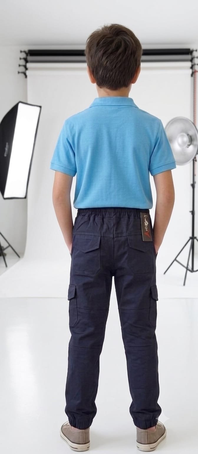 Style92 Boys Jet Black Soft Cotton Jeans Cargo Trousers – Premium 6 Pocket Jogger Pants for Kids (Age 2–14 Years)
