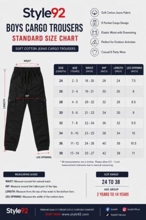 Style92 Boys Jet Black Soft Cotton Jeans Cargo Trousers – Premium 6 Pocket Jogger Pants for Kids (Age 2–14 Years)