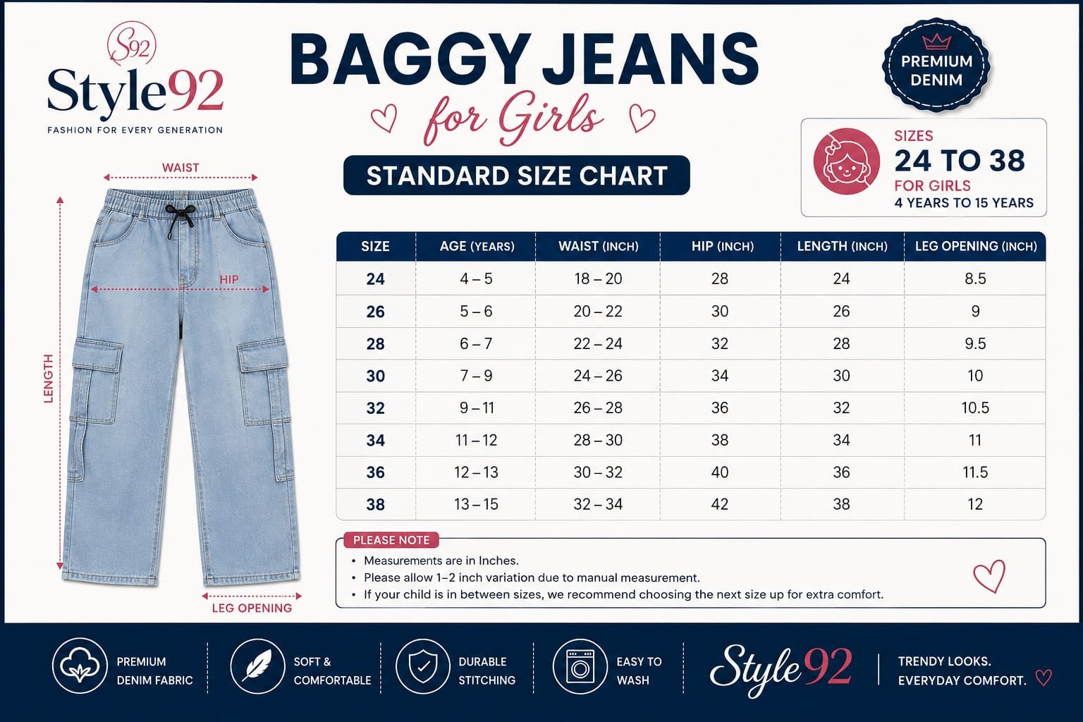 Girls Baggy Jeans – Premium 4 Pocket Denim Cargo Pants | Style92 Pakistan - Image 6