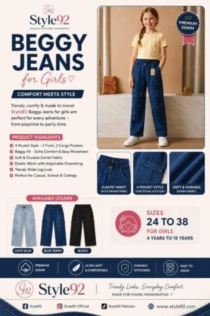 Girls Baggy Jeans – Premium 4 Pocket Denim Cargo Pants | Style92 Pakistan