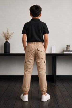 Style92 Boys Khaki 6 Pocket Cargo Trousers | Premium Soft Cotton Jeans Pants for Kids