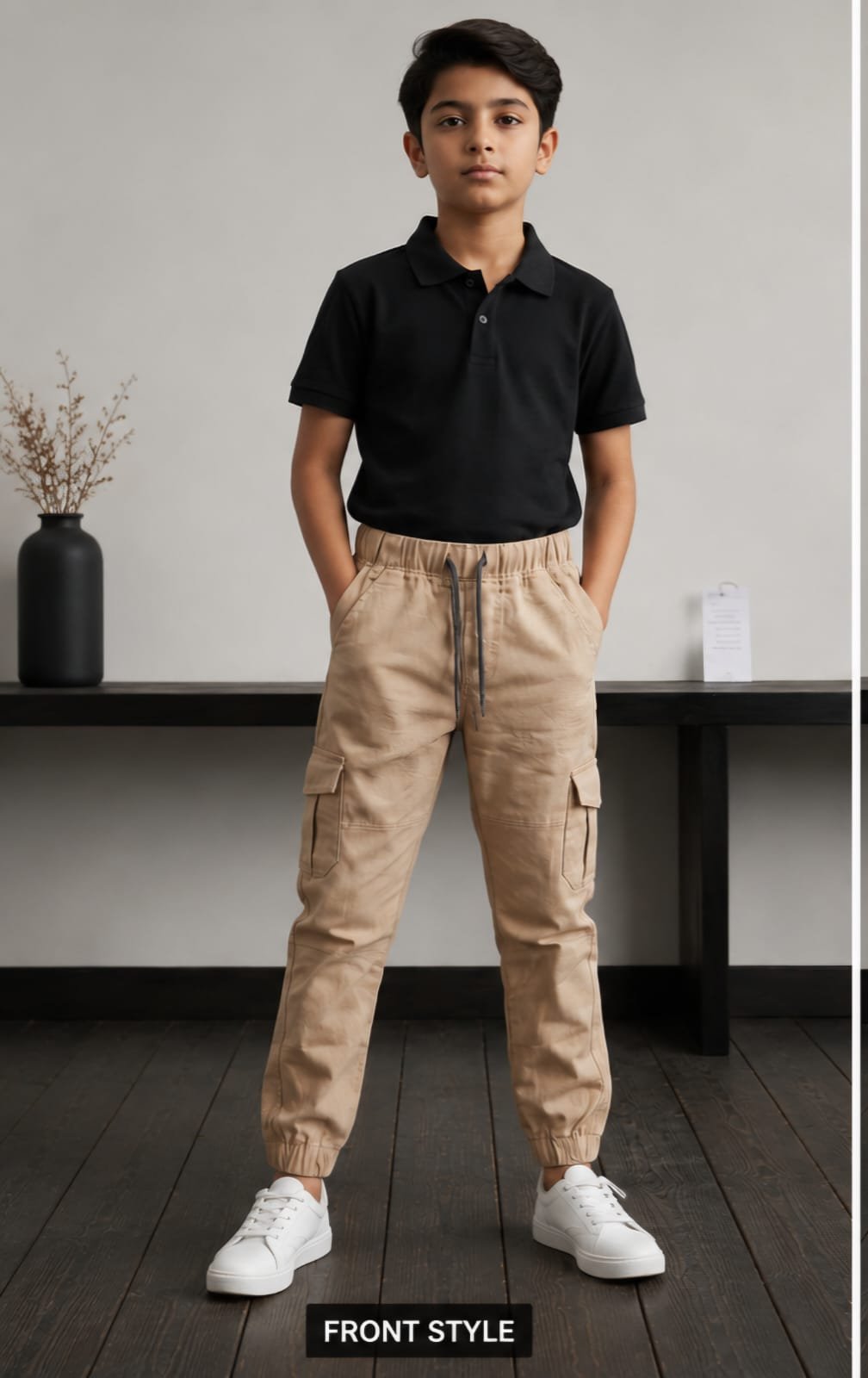 Style92 Boys Khaki Soft Cotton Jeans Cargo Trousers are designed for everyday comfort and modern style. Made from premium soft cotton jeans fabric, these trendy 6-pocket cargo trousers feature a comfortable elastic waistband with drawstring, durable stitching, and a stylish khaki finish. Perfect for casual wear, outdoor activities, travel, and party wear. Available in sizes 24 to 38, ideal for boys aged 3 to 14 years. ✔️ Premium Soft Cotton Jeans Fabric ✔️ Trendy 6 Pocket Cargo Design ✔️ Comfortable Elastic Waist with Drawstring ✔️ Soft, Breathable & Durable ✔️ Perfect for Casual, Outdoor & Party Wear ✔️ Available Sizes: 24–38 ✔️ Age Group: 3–14 Years Style92 – Premium Quality | Trendy Style | Everyday Comfort