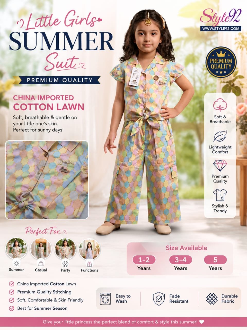 Premium Baby Girls Summer Suit – China Imported Cotton Lawn | Style92