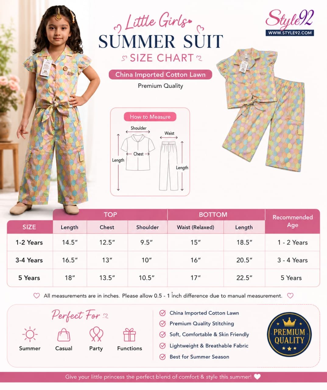 Premium Baby Girls Summer Suit – China Imported Cotton Lawn | Style92