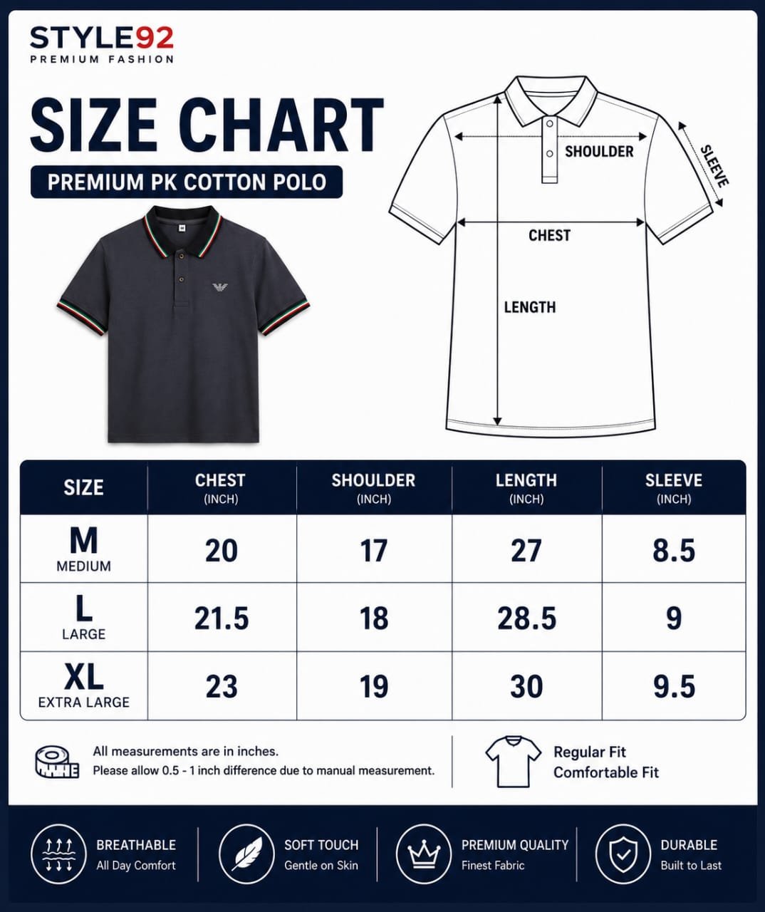 Premium Charcoal Navy PK Cotton Polo Shirt | Style92
