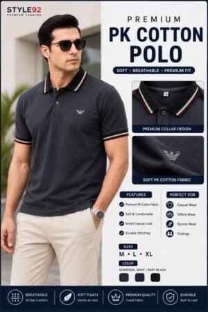 Premium Charcoal Navy PK Cotton Polo Shirt | Style92
