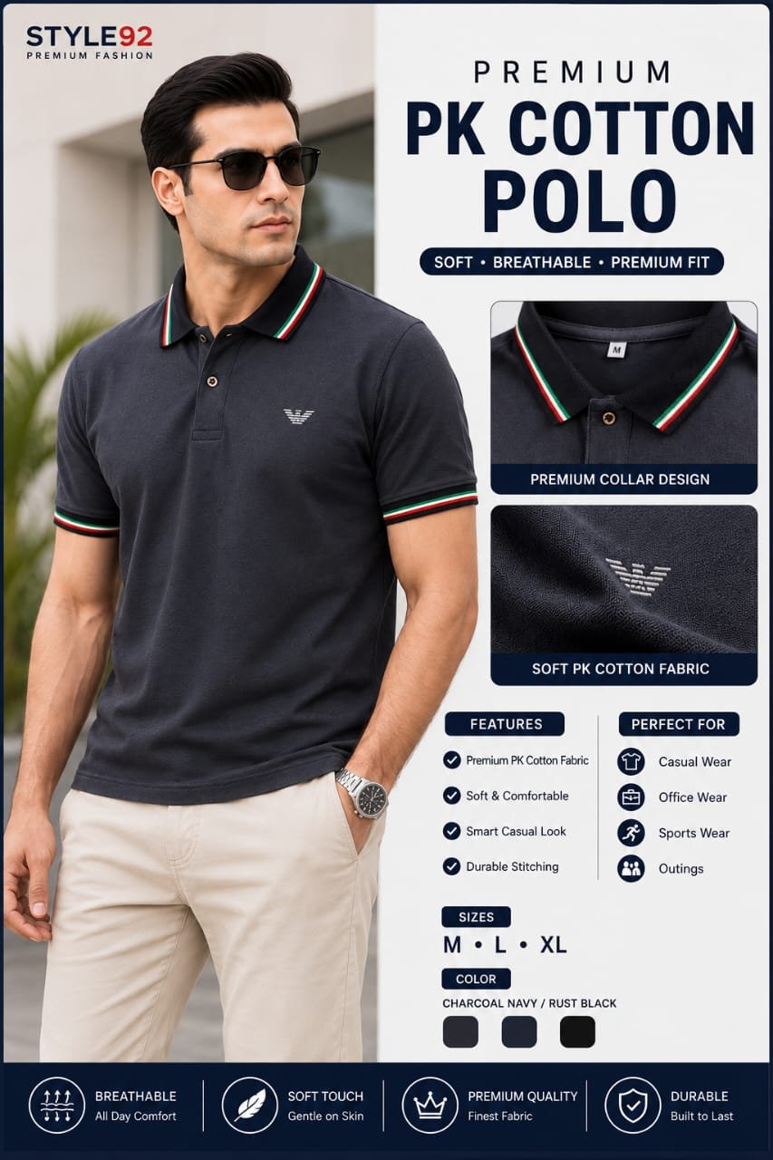 Premium Charcoal Navy PK Cotton Polo Shirt | Style92