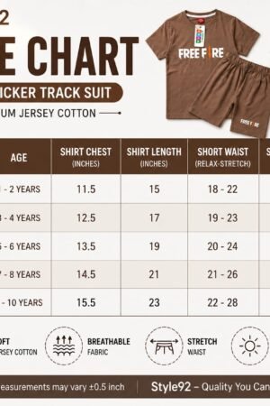 Free Fire Kids Nicker Track Suit – Premium Jersey Cotton Summer Outfit for Boys | Style92