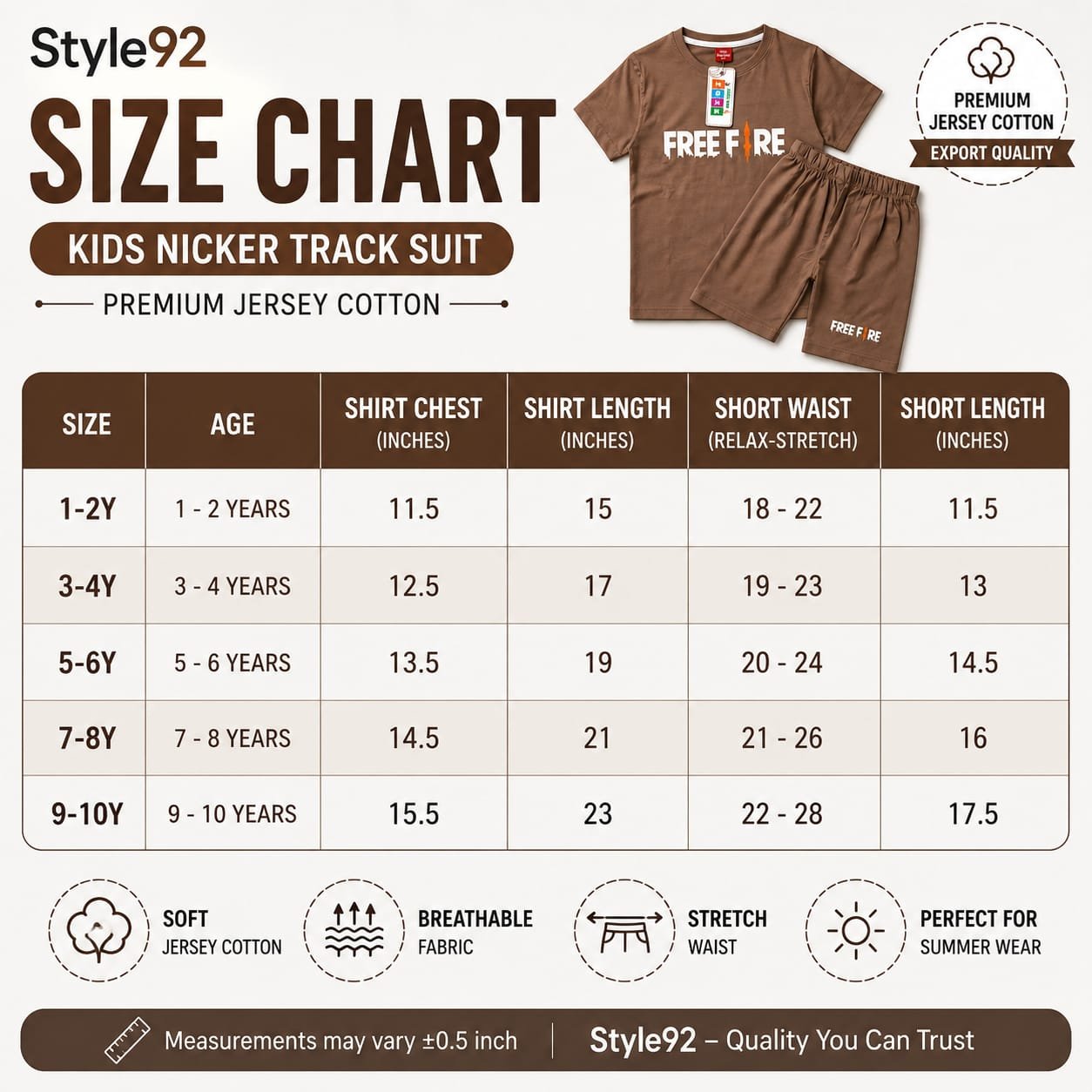 Free Fire Kids Nicker Track Suit – Premium Jersey Cotton Summer Outfit for Boys | Style92