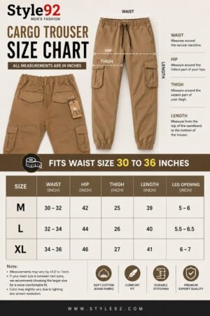 Style92 Premium Export Quality Men's Cargo Trouser – Soft Cotton Jeans Fabric | Slim Fit Jogger Cargo Pants for Casual, Office & Everyday Wear