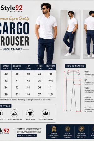 Style92 Premium Export Quality Navy Blue Cargo Trouser – Six Pocket Men's Utility Cargo Pants
