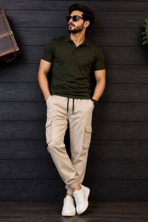 Style92 Premium Export Quality Off White Six Pocket Cargo Pant for Men