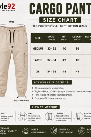 Style92 Premium Export Quality Off White Six Pocket Cargo Pant for Men