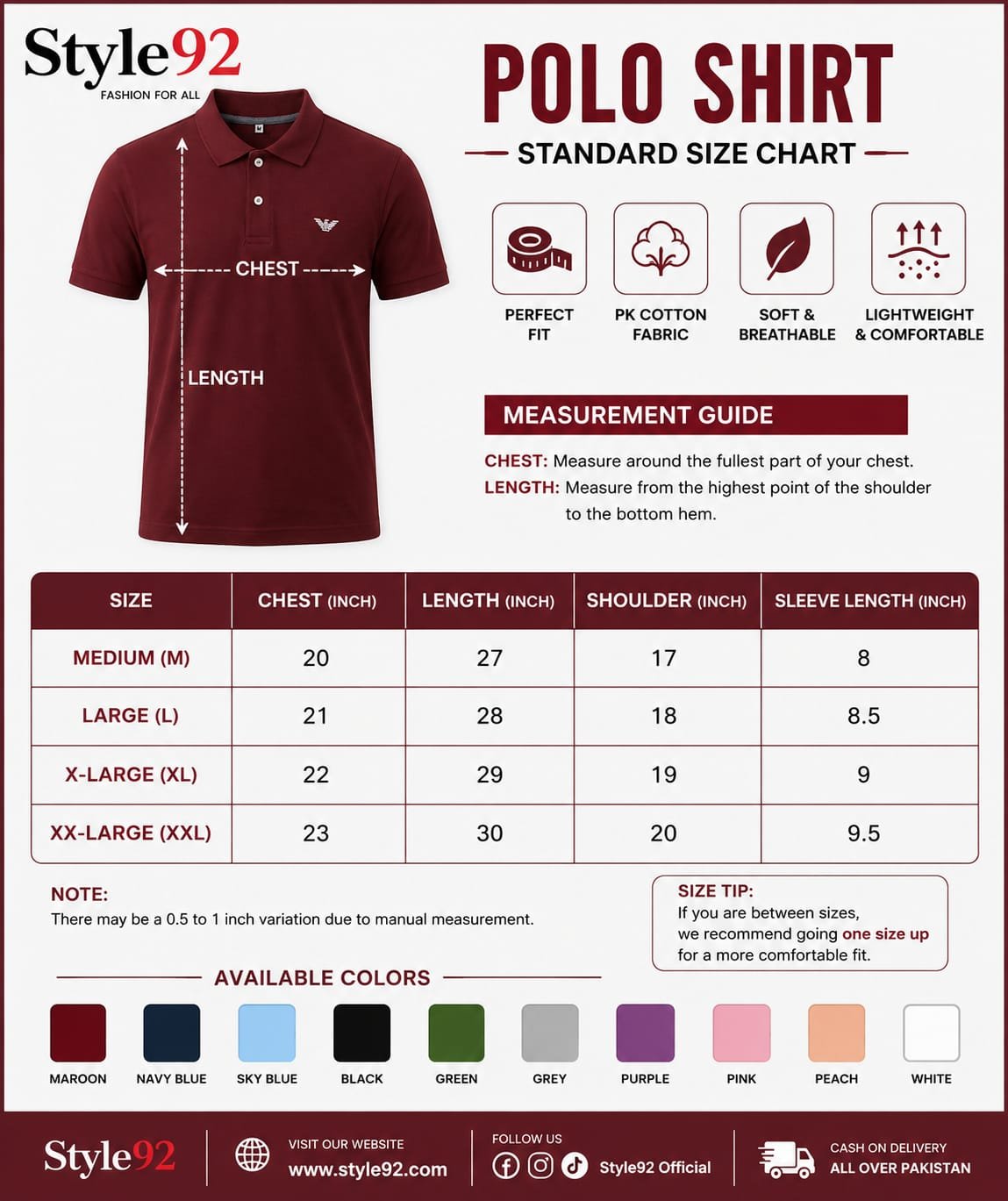 Maroon Export Quality PK Polo Shirt | Premium PK Cotton Fabric – Style92