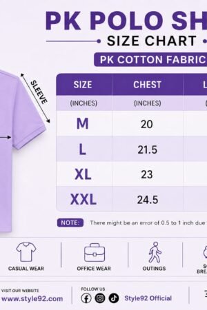 Style92 Premium Export Quality PK Polo Shirt for Men – Light Purple | Soft & Breathable Cotton Fabric